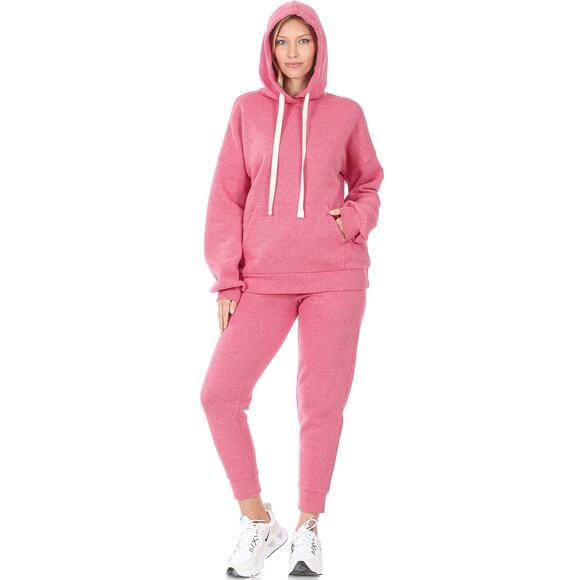 Melange Velboa hoodie & jogger Pants set (Hot pink)- Medium - Picture 1 of 4